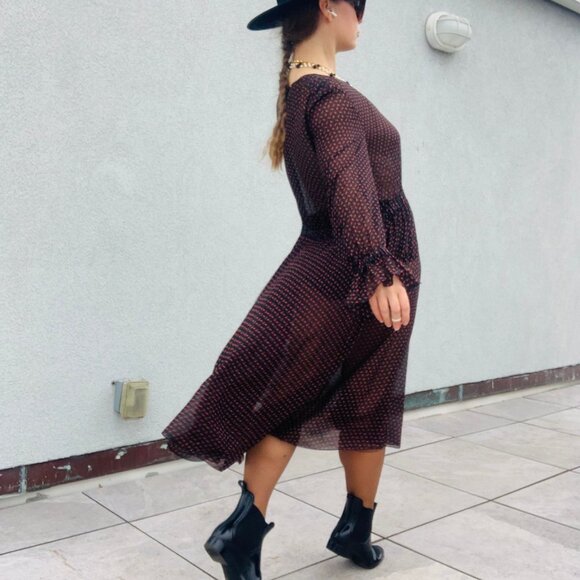 🌸 Philosophy Sheer Midi Dress Micro Floral Print Ditzy Black - Picture 15 of 16